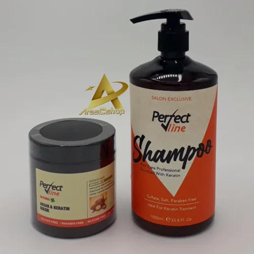 پک شامپو کراتینه و ماسک مو پرفکت لاین حاوی کراتین و روغن آرگان